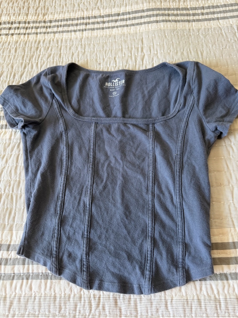 Hollister Navy Short Sleeve Square Neck Seam-Detail Tee
